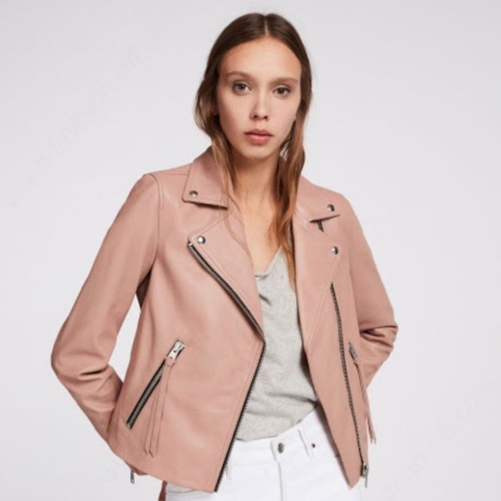❌SOLD❌ALLSAINTS Dalby Leather Biker Jacket Pink - Picture 2 of 14
